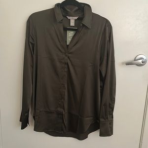 Olive green satin button up